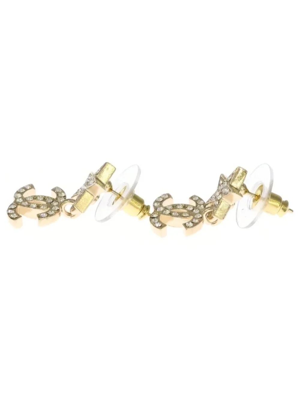 Chanel CC Logo Star Rhinestone Earrings Gold